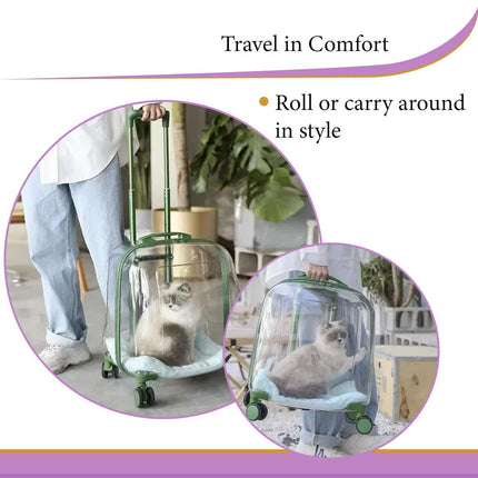 Transparent Pet Trolley Carrier with Wheels and Handle