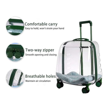 Transparent Pet Trolley Carrier with Wheels and Handle
