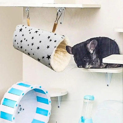 Pet Tunnel Hammock Linen Plush Cotton Cage Hanging Guinea Pig Hamster Warm Sleep - Aimall