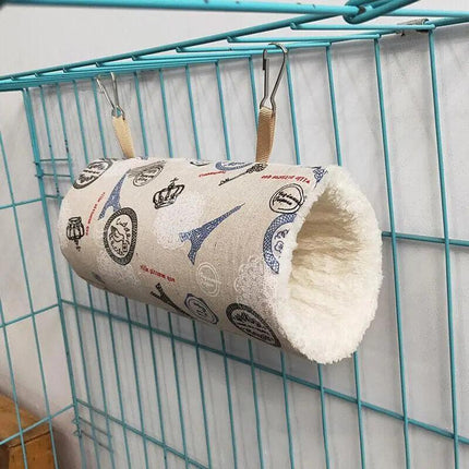 Pet Tunnel Hammock Linen Plush Cotton Cage Hanging Guinea Pig Hamster Warm Sleep - Aimall