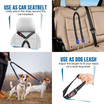 Dog Car Seatbelt Safety Leash Reflective Two Way Bungee Restraint for Walking