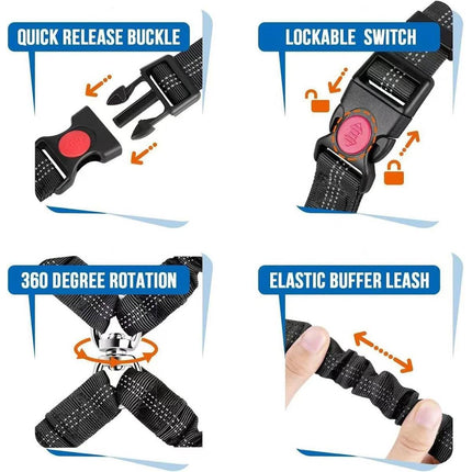 Dog Car Seatbelt Safety Leash Reflective Two Way Bungee Restraint for Walking