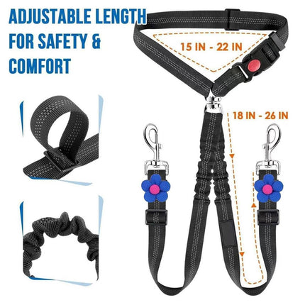 Dog Car Seatbelt Safety Leash Reflective Two Way Bungee Restraint for Walking