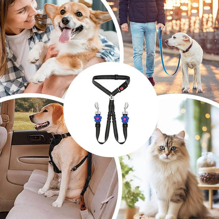 Dog Car Seatbelt Safety Leash Reflective Two Way Bungee Restraint for Walking