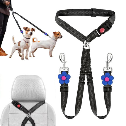 Dog Car Seatbelt Safety Leash Reflective Two Way Bungee Restraint for Walking