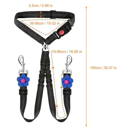 Dog Car Seatbelt Safety Leash Reflective Two Way Bungee Restraint for Walking