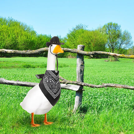 White Goose Western Cowboy Hat Bib Set Animal Decor Headwear Soft Cotton Use