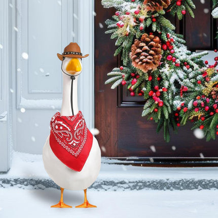 White Goose Western Cowboy Hat Bib Set Animal Decor Headwear Soft Cotton Use