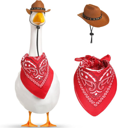 White Goose Western Cowboy Hat Bib Set Animal Decor Headwear Soft Cotton Use