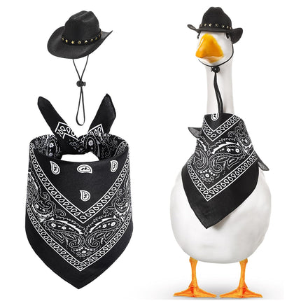 White Goose Western Cowboy Hat Bib Set Animal Decor Headwear Soft Cotton Use