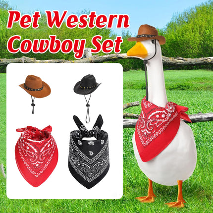 White Goose Western Cowboy Hat Bib Set Animal Decor Headwear Soft Cotton Use