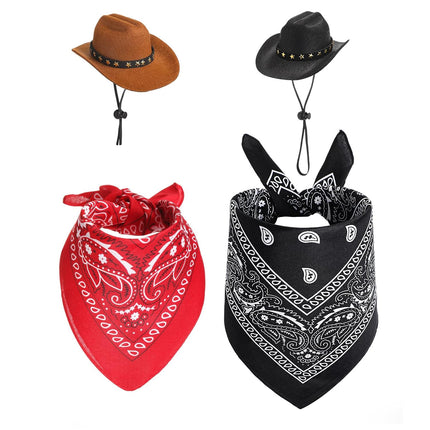 White Goose Western Cowboy Hat Bib Set Animal Decor Headwear Soft Cotton Use