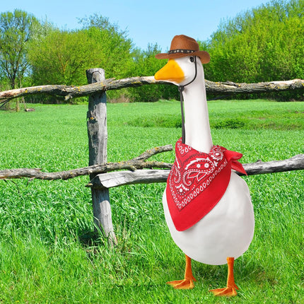 White Goose Western Cowboy Hat Bib Set Animal Decor Headwear Soft Cotton Use