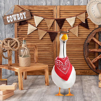 White Goose Western Cowboy Hat Bib Set Animal Decor Headwear Soft Cotton Use