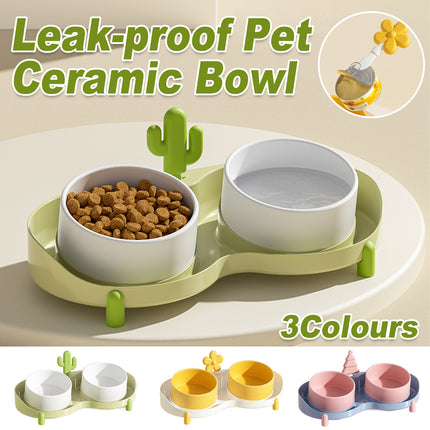 Dual Bowl Anti Tip Slanted Cat Food Bowl Pet Feeder Non Slip Stable Easy Clean