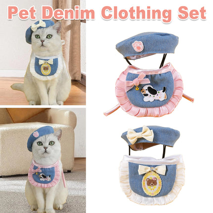Pet Clothes Set Lace Bib with Hat Soft Cotton for Dogs Cats Wear Decoration