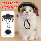 Ethnic Style Pet Hat for Cat or Dog With Fur Ball For Outdoor Party Costume