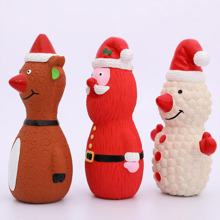 Christmas Dog Toys Set Santa Reindeer Snowman Latex Pet Squeaker Toys Multicolor