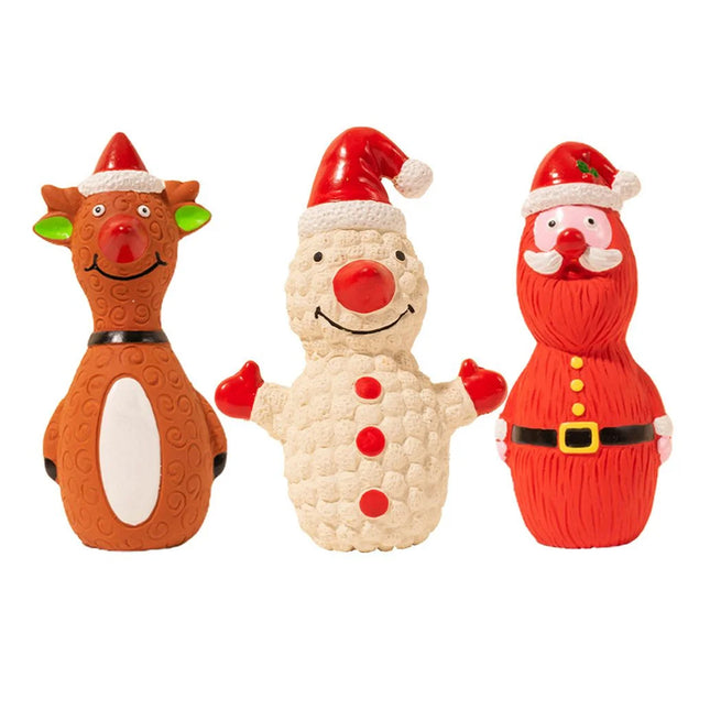 Christmas Dog Toys Set Santa Reindeer Snowman Latex Pet Squeaker Toys Multicolor