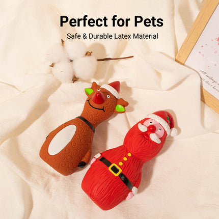Christmas Dog Toys Set Santa Reindeer Snowman Latex Pet Squeaker Toys Multicolor