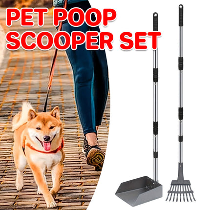 Pet Waste Removal Tool Set Stainless Steel Scooper Rake Shovel Dustpan Outdoors