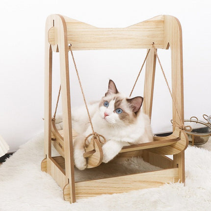 Wooden Cat Rocking Bed Double Layer Hanging Nest Small Pet Swing Anti Tip Design