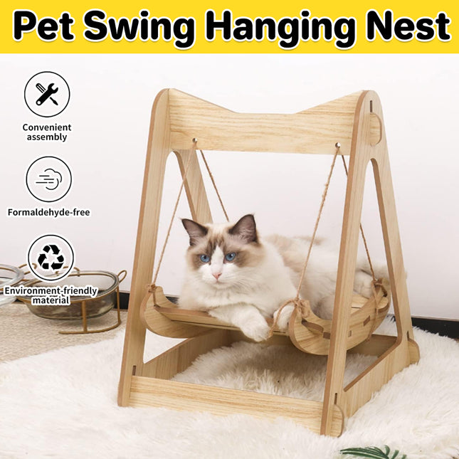 Wooden Cat Rocking Bed Double Layer Hanging Nest Small Pet Swing Anti Tip Design
