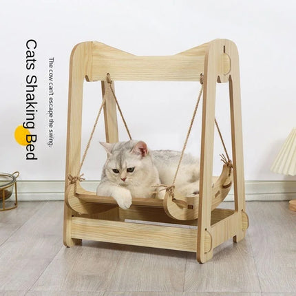 Wooden Cat Rocking Bed Double Layer Hanging Nest Small Pet Swing Anti Tip Design