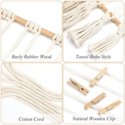 Hanging Photo Display with 30 Wood Clips Macrame Cotton Rope Wall Hanging Picture
