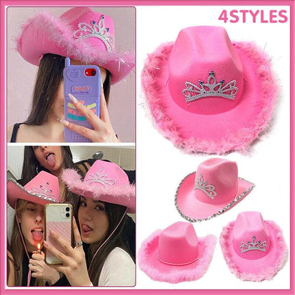 Pink Cowgirl Hat Cowboy Hat Felt Cowboy Costume Access Hat Play Dress Up Party - Aimall
