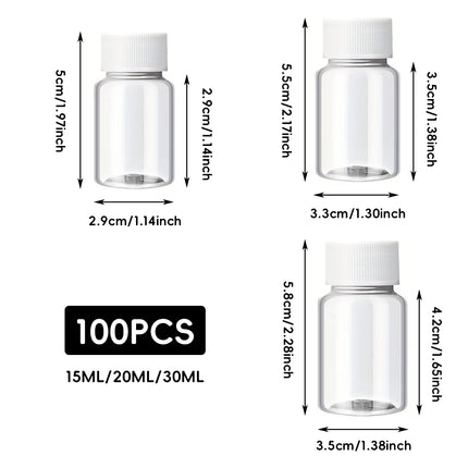100 Pcs Clear Plastic Bottle with Lid 15 20 30ml for Pills Powder Craft Beads