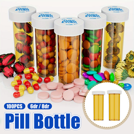 100PCS Sealed Twist Off Pill Bottles 6 Or 8 Dram Food Grade Transparent Portable