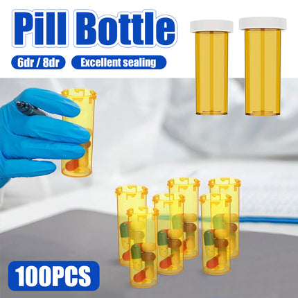 100PCS Sealed Twist Off Pill Bottles 6 Or 8 Dram Food Grade Transparent Portable