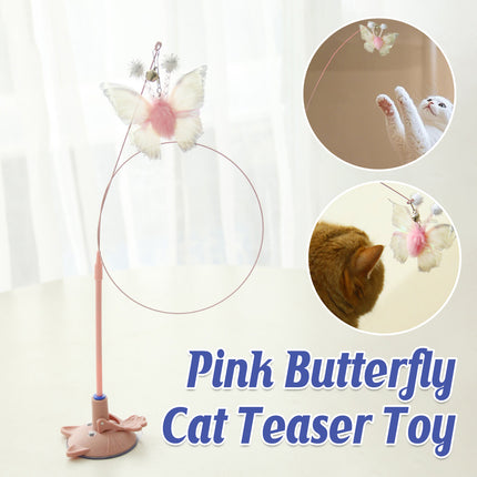 Suction Cup Cat Toy with Butterfly Interactive PVC Teaser Stick for Indoor Cats