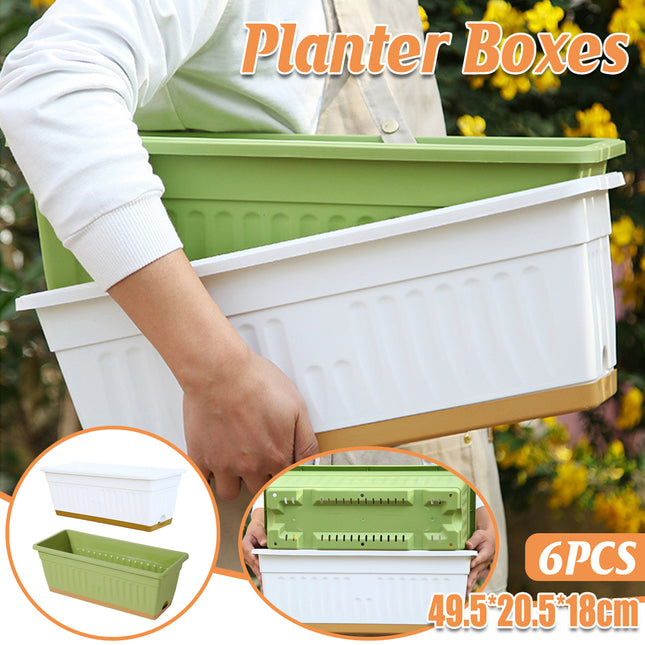 Plastic Flower Pot Set 6PCS Rectangular Planter Box Balcony Garden Vegetable Pot