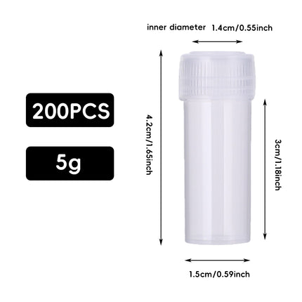 200 Pcs Clear Plastic Storage Bottle with Lid for Pills Beads Craft Small Items