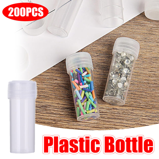 200 Pcs Clear Plastic Storage Bottle with Lid for Pills Beads Craft Small Items
