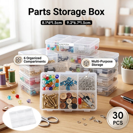 Clear 6 Compartment Parts Boxes 30 Pack PP S M Sizes