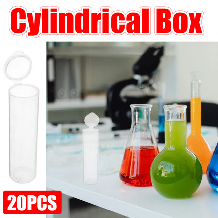 20Pcs Plastic Cylinder Container Clear Small Item Storage Lab Specimen Storage