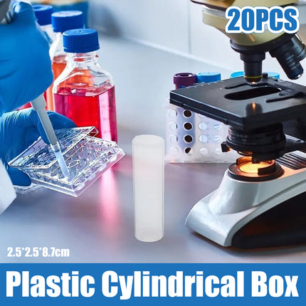 20Pcs Plastic Cylinder Container Clear Small Item Storage Lab Specimen Storage