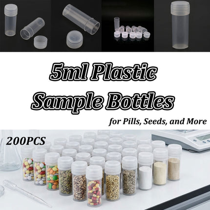 200PCS 5ml Plastic Sample Bottles Transparent with Lids Durable for Pills Seeds