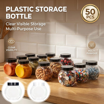Clear Plastic Storage Jars 50 Pack Black or Clear Lids