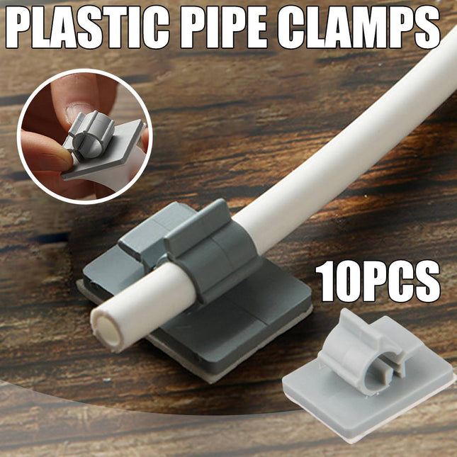 Adhesive Plastic Pipe Clamps 6.4mm 10 Pack Grey