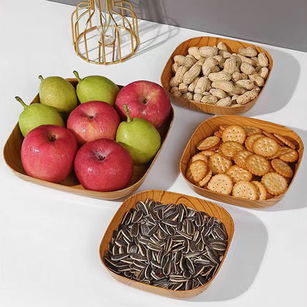 Snack Serving Tray Set Wood Grain Organiser Platter with Base Multi Compartment