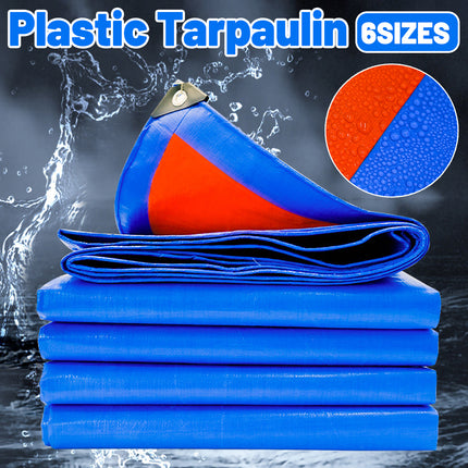 Waterproof Plastic Tarp Cover Heavy Duty Ground Sheet Rainproof Dustproof Blue