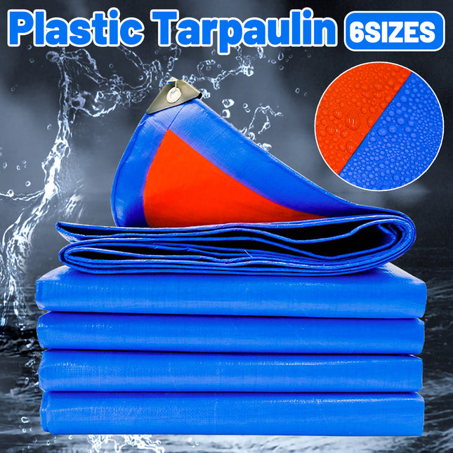 Waterproof Plastic Tarp Cover Heavy Duty Ground Sheet Rainproof Dustproof Blue