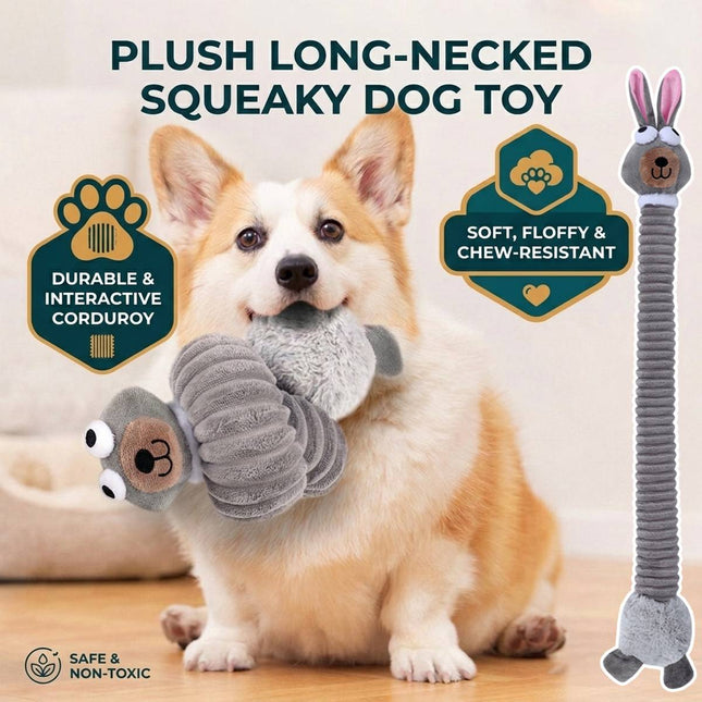Long Neck Plush Squeaky Dog Toy Rabbit Corduroy