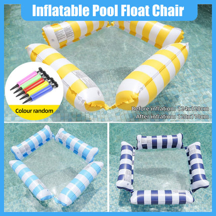 Inflatable Pool Float Lounge Chair Foldable Floating Raft Striped Air Bed
