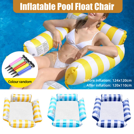 Inflatable Pool Float Lounge Chair Foldable Floating Raft Striped Air Bed