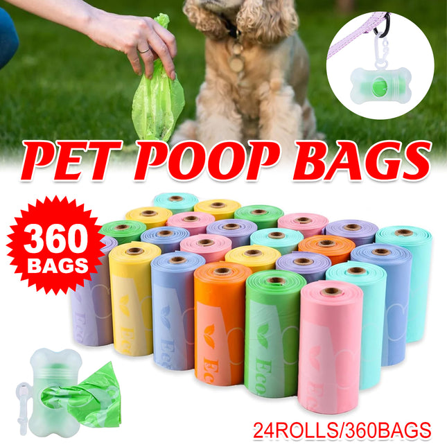 Pet Poop Bags Eco Friendly Biodegradable Dog Waste Bags 24Rolls / 360Bags